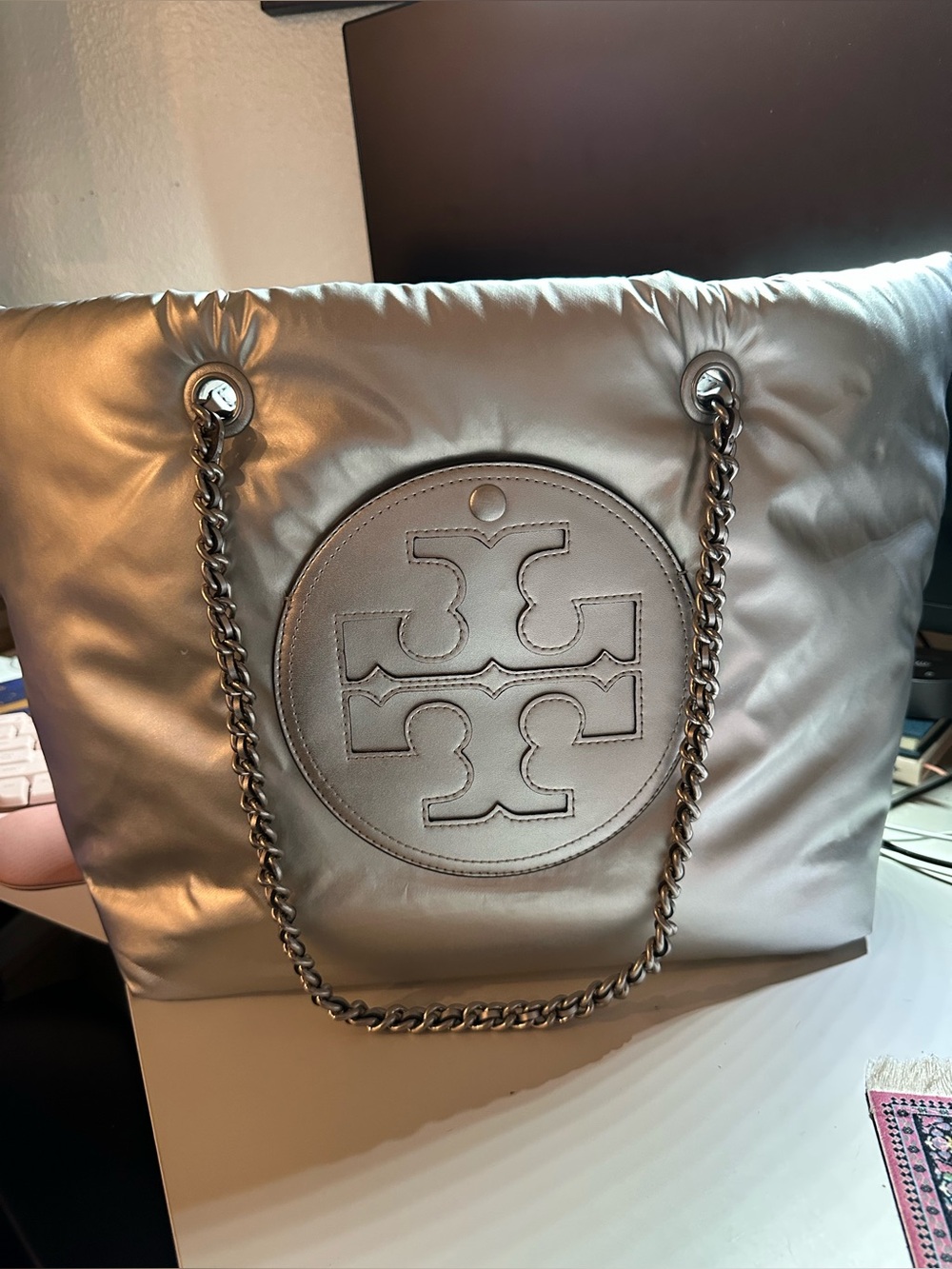 Tory Burch - Ella Puffer tote - Metallic Silver Chain-Handle Tote